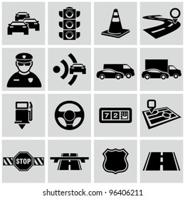 Black traffic and driving icons set.