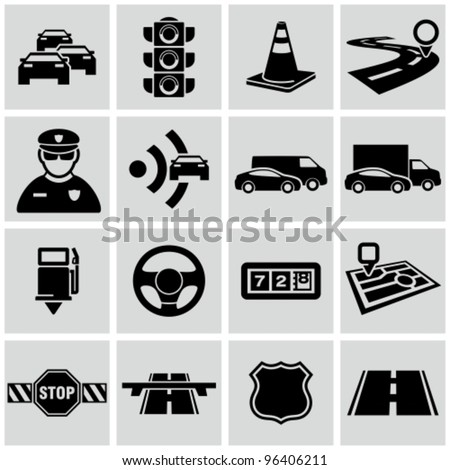 Black traffic and driving icons set.