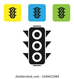 Black Traffic light icon isolated on white background. Set of colorful square icon buttons. Vector Illustration