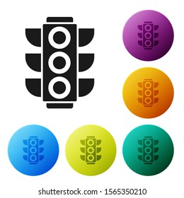 Black Traffic light icon isolated on white background. Set icons colorful circle buttons. Vector Illustration