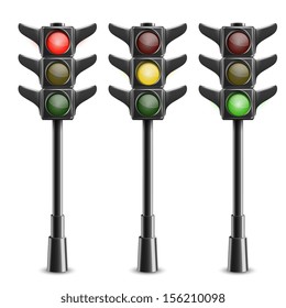 Black Traffic Lights On Pole. Vector Illustration