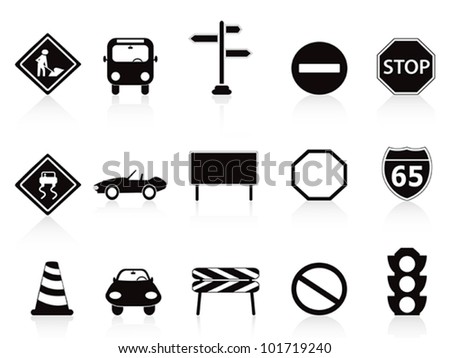 black traffic sign icons set