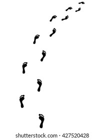 Black trail of human bare footsteps, turn right,vector