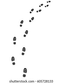 Black trail of prints of shoes, right turn, vector