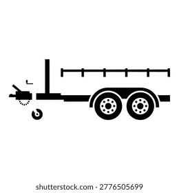 Black trailer with two wheels and a hitch on white background icon