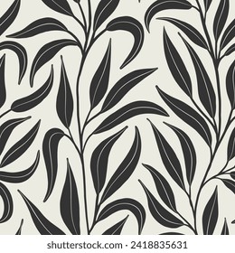 Black trailing foliage seamless vector pattern, great for textile, wallpaper, scrapbook, packaging