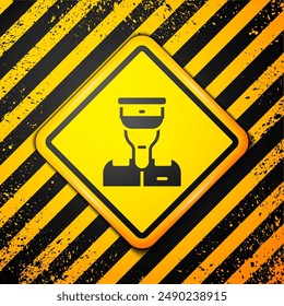 Black Train conductor icon isolated on yellow background. Warning sign. Vector