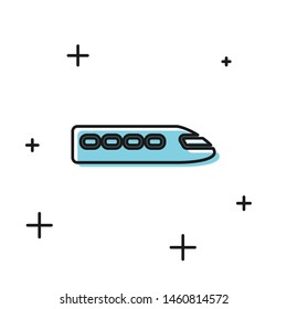 Black Train icon isolated on white background. Public transportation symbol. Subway train transport. Metro underground.  Vector Illustration