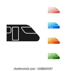 Black Train icon isolated on white background. Public transportation symbol. Subway train transport. Metro underground. Set icons colorful. Vector Illustration