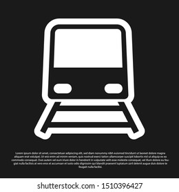 Black Train icon isolated on black background. Public transportation symbol. Subway train transport. Metro underground.  Vector Illustration