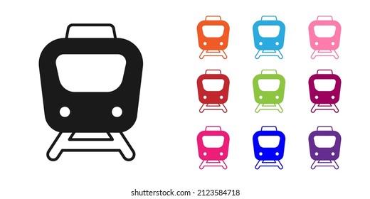 Black Train icon isolated on white background. Public transportation symbol. Subway train transport. Metro underground. Set icons colorful. Vector