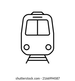 Black Train Line Icon. Railway Station Sign for Electric Public Transport Pictogram. Train for Rail Way Travel Outline Icon. Freight Locomotive Symbol. Editable Stroke. Isolated Vector Illustration.