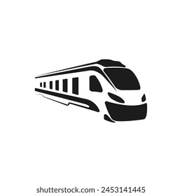 Black train logo vector icon. High-speed train black silhouette. Railroad vector icon. Express passenger railway transportation. Railway transport vector. Vector illustration.