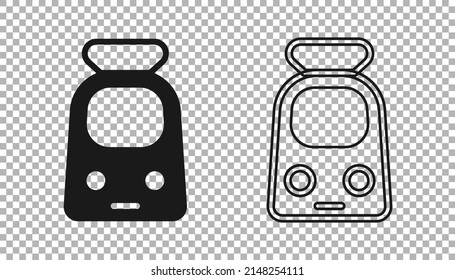 Black Train and railway icon isolated on transparent background. Public transportation symbol. Subway train transport. Metro underground.  Vector