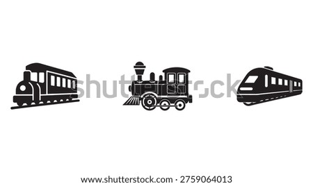 Black train silhouettes in different styles old steam locomotive and modern bullet train railway vehicles transportation icons
