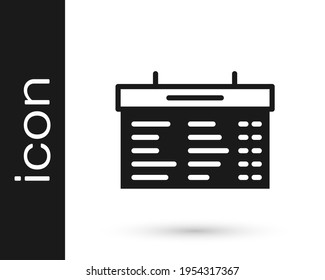 Black Train station board icon isolated on white background. Mechanical scoreboard. Info of flight on the billboard in the train.  Vector