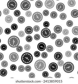 Black Train station clock icon isolated seamless pattern on white background.  Vector