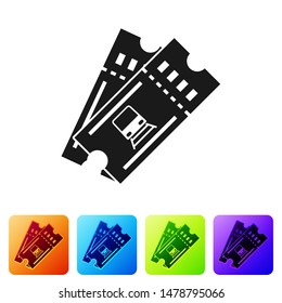 Black Train ticket icon isolated on white background. Travel by railway. Set icons in color square buttons. Vector Illustration