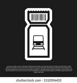 Black Train ticket icon isolated on black background. Travel by railway.  Vector Illustration