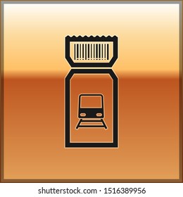 Black Train ticket icon isolated on gold background. Travel by railway.  Vector Illustration