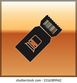Black Train ticket icon isolated on gold background. Travel by railway.  Vector Illustration
