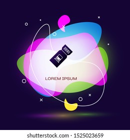 Black Train ticket icon isolated on dark blue background. Travel by railway. Abstract banner with liquid shapes. Vector Illustration