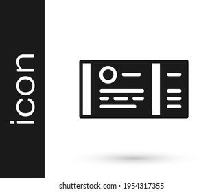 Black Train ticket icon isolated on white background. Travel by railway.  Vector