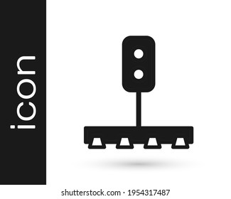 Black Train traffic light icon isolated on white background. Traffic lights for the railway to regulate the movement of trains.  Vector