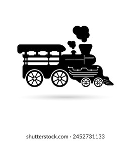 Black train vector icon. Vintage steam train vector. Railroad icon logo. First train black icon. Vector illustration.