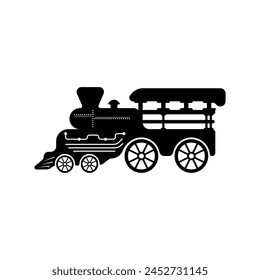 Black train vector icon. Vintage steam train vector. Railroad icon logo. First train black icon. Vector illustration.