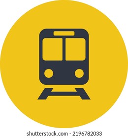 Black train in a yellow circle icon vector.
