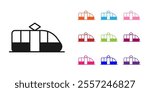 Black Tram and railway icon isolated on white background. Public transportation symbol. Set icons colorful. Vector