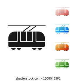 Black Tram and railway icon isolated on white background. Public transportation symbol. Set icons colorful. Vector Illustration