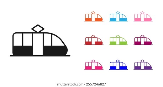 Black Tram and railway icon isolated on white background. Public transportation symbol. Set icons colorful. Vector