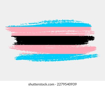 Bandera Trans Negra pintada con pincel sobre fondo blanco. Concepto de derechos LGBT. Afiche de los modernos desfiles del orgullo. Ilustración del vector