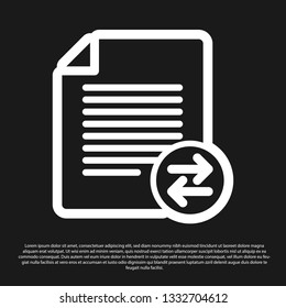 Black Transfer files icon isolated on black background. Copy files, data exchange, backup, PC migration, file sharing concepts. Vector Illustration