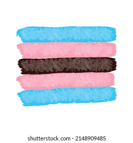 Black Transgender Flag - Artisitic Hand Drawn Paint Textured Vector Illustration. Black Trans Flag Background Template, Symbol Of LGBTQ Community