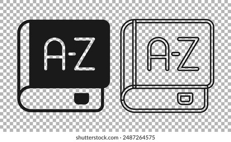 Black Translator book icon isolated on transparent background. Foreign language conversation icons in chat speech bubble. Translating concept.  Vector