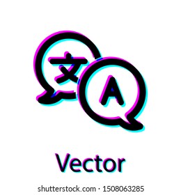 Black Translator icon isolated on white background. Foreign language conversation icons in chat speech bubble. Translating concept.  Vector Illustration