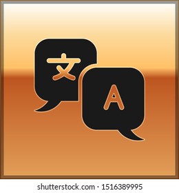 Black Translator icon isolated on gold background. Foreign language conversation icons in chat speech bubble. Translating concept.  Vector Illustration