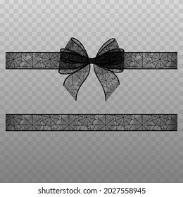 black transparent bow with ribbon. halloween bow and ribbon with spiderweb lace