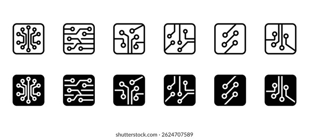 Black and transparent Circuit board icon set. Electronic components flat icons set. This set includes electronic components icons in transparent background in vector.	 - Powered by Shutterstock - Get 15% off with code: PIKWIZARD15