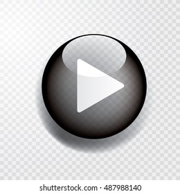 black transparent play button with shadow, vector icon