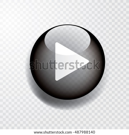 black transparent play button with shadow, vector icon

