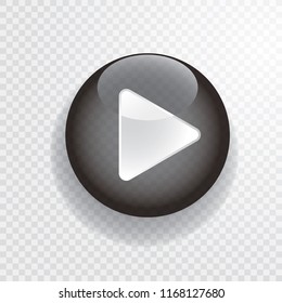 black transparent play button with white arrow, vector illustration