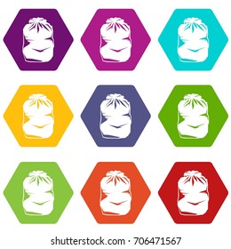 Black trash bag icon set many color hexahedron isolated on white vector illustration