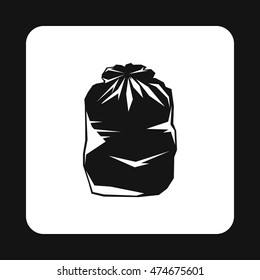 Black trash bag icon in simple style isolated on white background. Garbage symbol