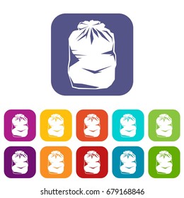 Black trash bag icons set vector illustration in flat style In colors red, blue, green and other