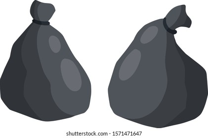 Black trash bag and trash. Plastic packaging. set of objects. Processing of wastes. Cartoon flat illustration. problem of ecology and junk