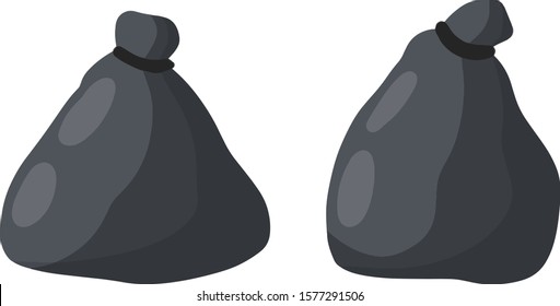 Black trash bag and trash. Plastic packaging. set of objects. Processing of wastes. Cartoon flat illustration. problem of ecology and junk